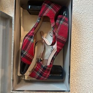 J. Crew Red and Black Plaid Heels